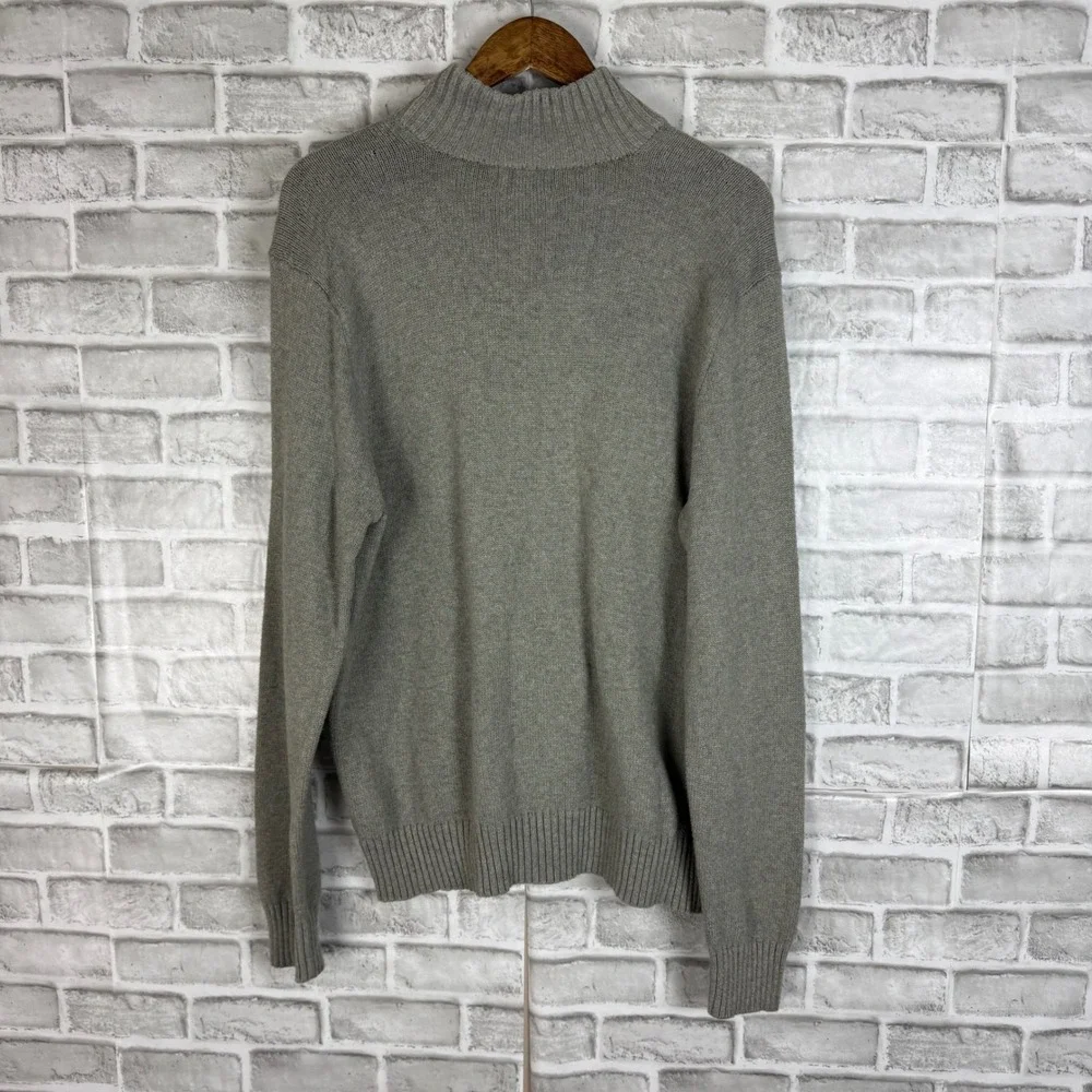 Polo Ralph Lauren Mens Large Grey Cotton Mock Neck Button Sweater Pullover Pony
